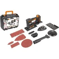 WORX WX820 Akku-Multischleifer – 5-in-1 Schleiflösung ohne Staub - Schleifmaschinen – 5 Funktionen in einem Gerät: Exzenter-, Fein-, Detail-, Konturen- und Fingerschleifer für maximale Effizienz mit DustStop-Mikrofilter für sauberes Arbeiten.