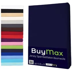 Buymax Spannbettlaken Buymax Jersey aus 100% Baumwolle, Jersey, Gummizug: Rundumgummi, (1 Stück), Pflegeleicht und Atmungsaktiv in Verschiedenen Farben und Größen blau 140 cm x 200 cm