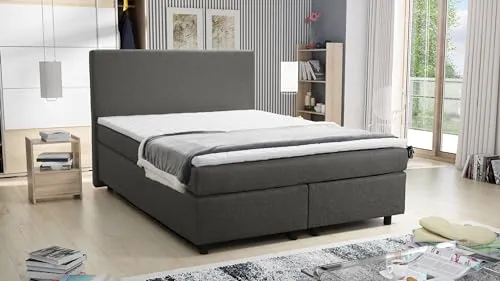 Boxspringbett PAXOS II 140x200 mit Topper - Elegantes Boxspringbett in Grau, ausgestattet mit einem komfortablen Bonellfederkern und einem zusätzlichen Topper für erholsamen Schlaf.