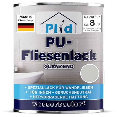 Fliesenlack 0,75l Lichtgrau glänzend - Lack für Wandfliesen, schnelltrocknend und schimmelbeständig, ideal für Küche und Bad, deckt ca. 8m² bei 2 Anstrichen.