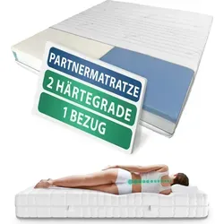 AM Qualitätsmatratzen Premium 7-Zonen Partnermatratze 140x210 cm - H1 & H1 - Ergonomische Taschenfederkernmatratze - Ergonomische 7-Zonen Partnermatratze mit zwei separaten Kernen für individuellen Schlafkomfort. Ideal für Paare, sorgt für optimale Punktelastizität und ausgezeichnetes Schlafklima.