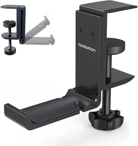 aceyoon Headset Halterung, Faltbar Headset Ständer Tisch Aluminium Kopfhörer Ständer mit Kabel-Organizer Headphone Haken für Gaming Headset (Schwarz)