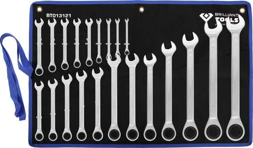 Brilliant-Tools Maulschlüssel BT013121 - 21-teiliges Maul-Ringratschenschlüssel Set - Schraubenschlüssel Set mit 21 Teilen, inklusive Ratschenfunktion und hoher Feinverzahnung für präzises Arbeiten in Handwerk und Industrie. Praktische Aufbewahrungstasche inklusive.