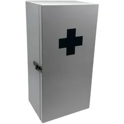 relaxdays Medizinschrank XXL grau - Geräumiger Medizinschrank mit 3 Fächern, ideal zur ordentlichen Aufbewahrung von Medikamenten und Verbandsmaterial. Stabiler Eisenkorpus mit praktischem Schnappverschluss, einfach an der Wand montierbar.