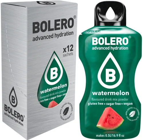  12 Sticks Bolero Wassermelone Pulver Getränkepulver zuckerfrei 165,28€/kg