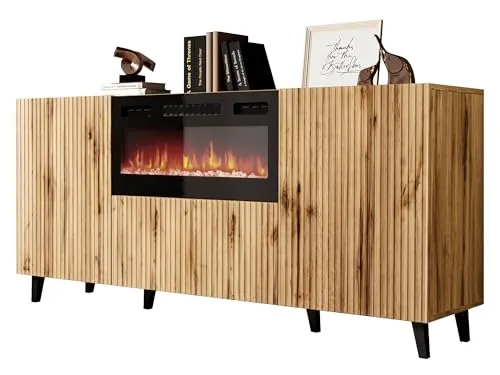 MIRJAN24 Kommode Vamos 180 mit Kamin - Moderne Kommode mit realistischem LED-Kamin, Heizfunktion und Fernbedienung - ideal für ein stilvolles Schlafzimmer.