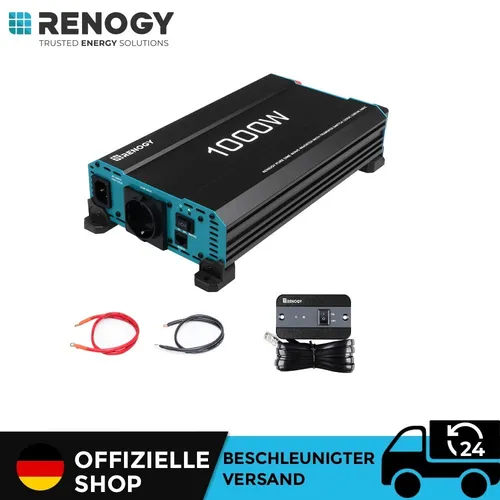 Renogy 2000W 24V Reine Sinuswelle Wechselrichter - Wechselrichter & Inverter mit 2000W kontinuierlicher Leistung und 4000W Spitzenleistung, ideal für Camping und Heimnutzung. Hohe Effizienz von 93% und reine Sinuswelle für empfindliche Geräte.