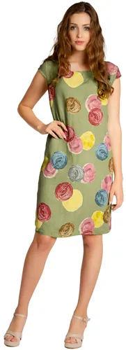 Caspar Sommerkleid SKL033 - Leichtes knielanges Damen Leinenkleid mit Punkte Print in Oliv Grün - Kleider, aus 100% Leinen für hohen Tragekomfort, ideal für warme Sommertage und vielseitig kombinierbar.