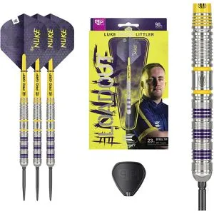 Target Dartpfeile Luke Littler Loadout Swiss Point 22g - Präzise Steeldarts - Steel-Dartpfeile mit Metallspitze, 90% Wolfram für höchste Präzision. Design von Luke Littler, dem jüngsten Weltmeister. Sekundenschneller Spitzenwechsel für optimale Kontrolle.
