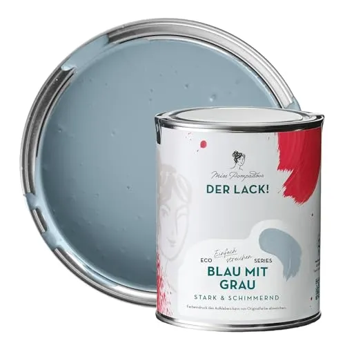 MissPompadour seidenmatte Holzfarbe Innen & Außen 1L Blau mit Grau, Möbelfarbe ohne Schleifen - Farbe für Holz, Metall, Kunststoff - Holzlack, Möbellack schnelltrocknend mit hoher Deckkraft