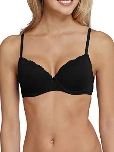 Schiesser Damen Bügel Mit Schale Und Spitze - Pure Cotton BH, Schwarz_157412, 85A EU