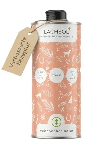 Lachsöl Plus mit Algenöl für Hunde & Katzen 250ml – Hoher EPA & DHA Gehalt – Omega 3 & 6 Mix für Gelenke & Immunsystem – Premium Fischöl & Algenöl