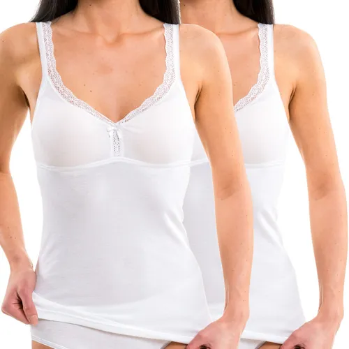 HERMKO 2er Pack Damen BH-Hemd - Weiches Unterhemd mit Spitze für Cup B + C - Unterhemden & BH-Hemden für Damen, aus hochwertigem Baumwolle/Modal Mix für ein angenehmes Hautgefühl und elegantem Design mit Spitze.