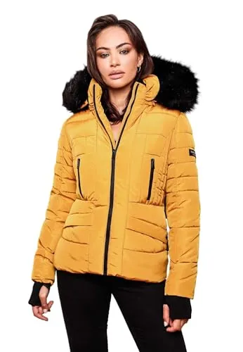 Navahoo Damen Winter Jacke B361 Adele - Warm gefüttert mit kuschligem Teddyfell, abnehmbare Kapuze und Kunstfellkragen für optimalen Tragekomfort