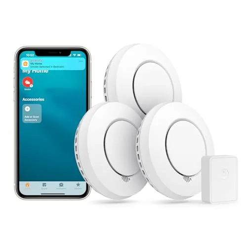 Meross WLAN Rauchmelder mit Hub - Smart Rauchmelder für Apple HomeKit, erkennt Rauch und Überhitzung, bietet Echtzeit-Warnungen und Alarmverknüpfung für mehr Sicherheit im ganzen Haus.