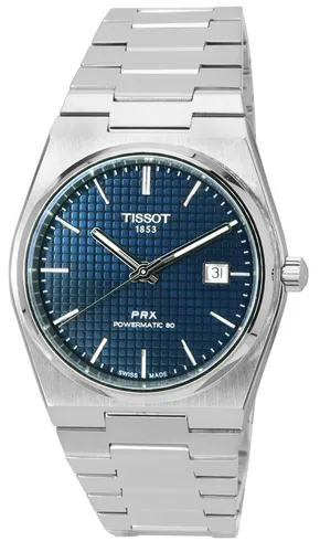 Montre Tissot PRX Powermatic 80 - Automatik Herrenarmbanduhr, Edelstahlgehäuse mit blauem Zifferblatt und Datumsanzeige