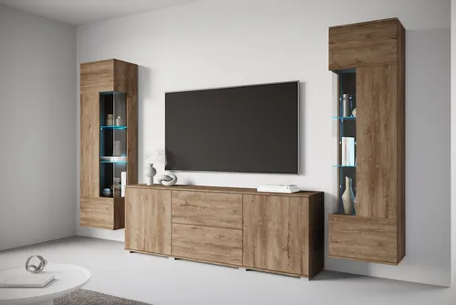 Wohnwand INOSIGN "KENIA" in Eiche Lefkas, 270cm - Wohnzimmerschrank mit flexibler Montage, bestehend aus 1 Lowboard und 2 Vitrinen, pflegeleicht und modern, ideal für stilvolle Wohnräume.