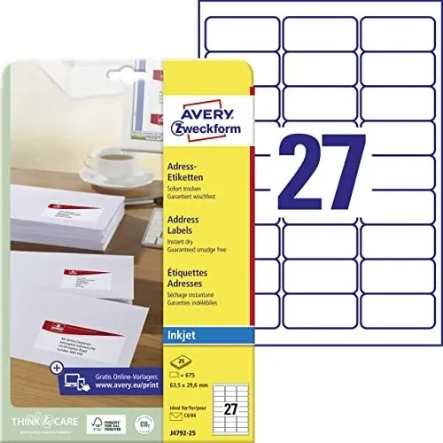 AVERY Zweckform 675 Adressetiketten J4792-25 weiß 63,5 x 29,6 mm