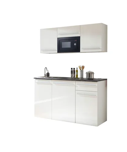 Küchenblock mit E-Geräten JAZZ SINGLE (Zeile) I - weiß - Küchenblock mit integrierten E-Geräten, modern und funktional, ideal für kleine Küchen und effizientes Kochen.