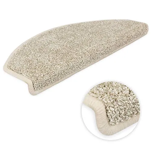 Kettelservice-Metzker Stufenmatten Ventura Halbrund Beige - 18 Stück - Stufenmatten für sicheren Halt, flauschig weich und mit Trittschallverbesserung. Ideal für Haustierliebhaber und moderne Treppen.