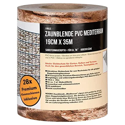 NOOR Sichtschutzstreifen PVC Blickdicht für Doppelstabmattenzaun - Gartensichtschutz aus hochwertigem, UV-beständigem PVC, bietet zuverlässigen Wind- und Sichtschutz für Garten und Balkon, inklusive 28 Klemmschienen für einfache Montage.