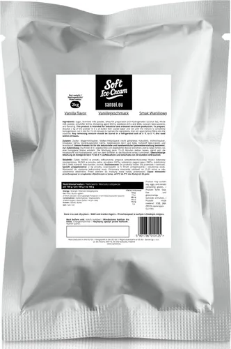 Sansei Soft-Eis Pulver für Eismaschine Softeispulver Speiseeispulver Vanillegeschmack 2 kg 2:5 für 7 Kg