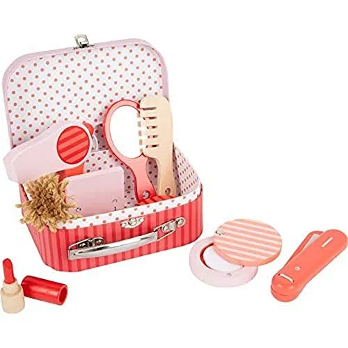 Small Foot Schmink- und Frisierkoffer Retro - Schminktisch für Kinder ab 3 Jahren, umfangreiches Beauty-Spiel-Set aus Holz mit sicherem Kofferdesign und zahlreichen Schmink- und Frisierutensilien.