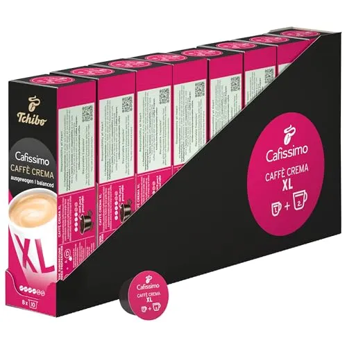 Tchibo Cafissimo Caffè Crema XL 80 Kaffeekapseln – Intensiver, nachhaltiger Kaffee für große Becher, recyclebar und fair gehandelt