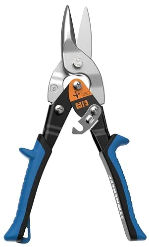 Blechschere gerader Schnitt mit Millimeterskala - Blechscheren für präzise Schnitte bis 1,5mm Stahl und 0,9mm Edelstahl, ideal für Profis – mit ergonomischem Griff für Rechts- und Linkshänder.