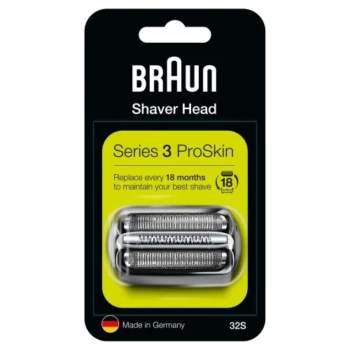 Braun Scherkopf 32S Kombipack - für Braun Rasierer Series 3, ProSkin, cruZer Clean, 100% Rasiererleistung und einfache Reinigung unter fließendem Wasser