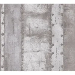 living walls Vliestapete Industrial, leicht strukturiert, Metall-Effekte, gemustert, metallic, Metall Tapete Vintage Metalloptik Tapeten Wohnzimmer Schlafzimmer Flur grau