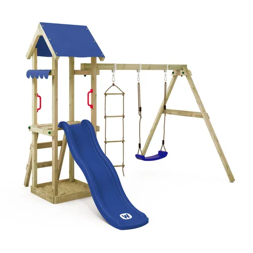 Wickey Spielturm TinyCabin - Klettergerüst mit Schaukel & Rutsche für Kleinkinder - Schaukeln - Hochwertiger Spielturm aus kesseldruckimprägniertem Holz, extrem witterungsbeständig, mit 10 Jahren Garantie für sorgenfreies Spielen im Garten.