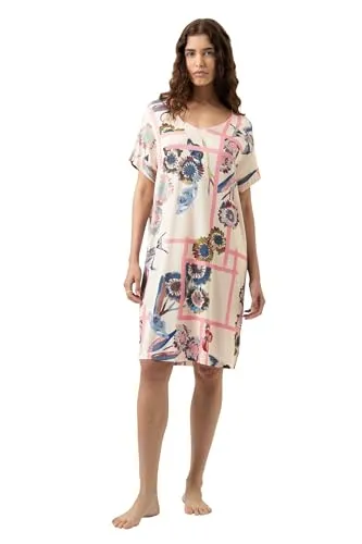 Mey Fragmented Garden Nachthemd Damen Almond Milk (L) - Elegantes Nachthemd mit Aquarellprint von Blüten und Schmetterlingen. V-Neck mit Satin-Details und umgeschlagenen Armabschlüssen für hohen Tragekomfort.