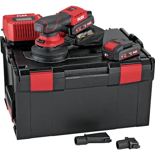 Flex Akku-Exzenterschleifer ORE 2-125 18-EC 5,0 Ah Set - Exzenterschleifer mit 125 mm Scheibendurchmesser, stufenloser Drehzahlregelung und 2 leistungsstarken Lithium-Ionen-Akkus für flexibles Arbeiten ohne Kabel.
