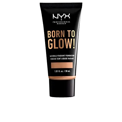 NYX Professional Makeup Born to Glow Radiant Foundation, Medium Olive - Vegane flüssige Foundation mit schillerndem Finish und aufbaubarer mittlerer Deckkraft, ideal für einen natürlichen, jugendlichen Teint. Perfekt für normale bis trockene Hauttypen.