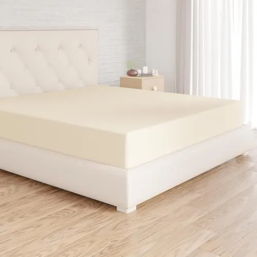 Amazon Basics Mikrofaser Spannbettlaken, Spannbetttuch - Matratzenhöhe bis 30 cm, 180 x 200 cm, Beige