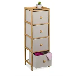 Schmale Kommode für Flur und Schlafzimmer - Elegante Flurkommode mit 4 Schubladen, gefertigt aus hochwertigem Bambus und Faserplatte. Ideal für platzsparende Aufbewahrung in jedem Raum.