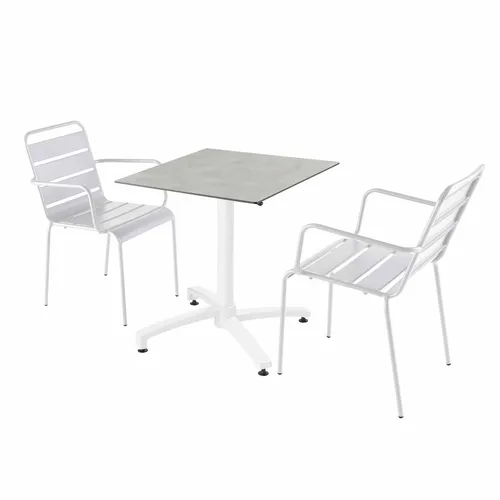 Set Gartentisch aus Betonlaminat und 2 weiße Sessel - Oviala Opéra