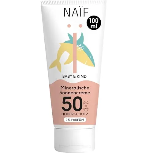 Naïf - Sonnencreme auf mineralischer Basis - für Baby & Kind - 0% Parfüm - LSF 50 - UVA und UVB Schutz - Wasserresistent - Dermatologisch getestet - Ohne Mikroplastik - 100ml