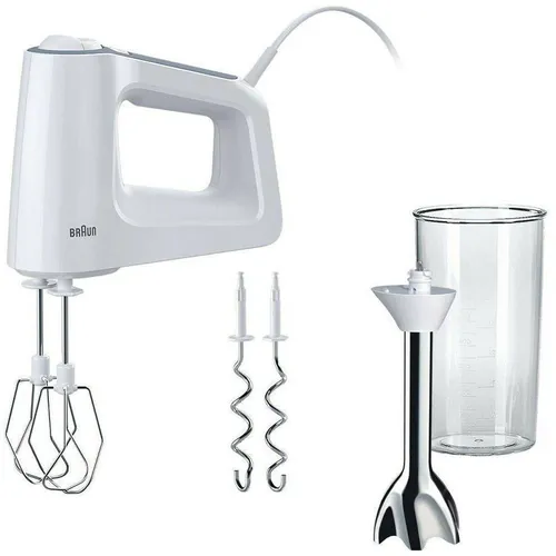 Braun Handmixer MultiMix 3 HM 3107 WH mit Stabmixer-Aufsatz - Stabmixer in elegantem Weiß, vielseitig einsetzbar für Mixen, Rühren und Pürieren, ideal für kreative Küchenprojekte.