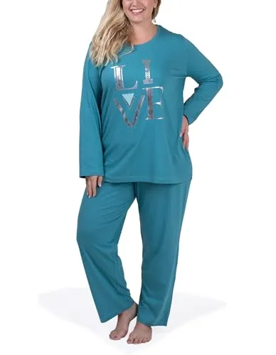 Moonline Damen Schlafanzug in Übergröße XL - 5XL, Petrol - Bequemer Schlafanzug für Damen in großen Größen, aus 100% Baumwolle für hohen Tragekomfort und angenehmes Schlafen. Ideal für entspannte Nächte!