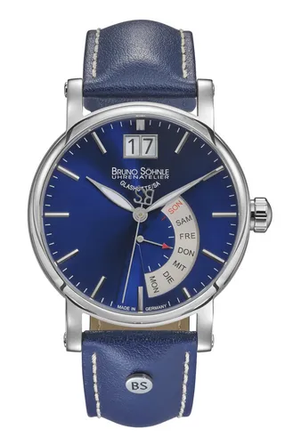 Bruno Söhnle Glashütte PESARO I - Herrenuhr mit Großdatum - Armbanduhren mit 100 m Wasserbeständigkeit, edlem Edelstahlgehäuse und elegantem blauen Lederarmband – ideal für stilbewusste Herren.