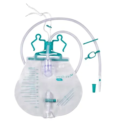 Medi-Inn PRO Urinbeutel closed System, 2000 ml - steril verpackt (25 Stück) - Inkontinenzeinlagen: Geschlossenes Urindrainagesystem für sichere, hygienische Anwendung mit nadelfreier Probenentnahme und 120 cm Schlauch für flexible Positionierung.