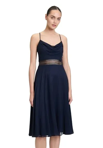 VERA MONT Cocktailkleid mit Wasserfallausschnitt - Elegantes Cocktailkleid in Nachtblau mit zarter Stickerei und ärmellosem Design. Ideal für festliche Anlässe, taillierter Schnitt und aus recyceltem Polyester gefertigt.