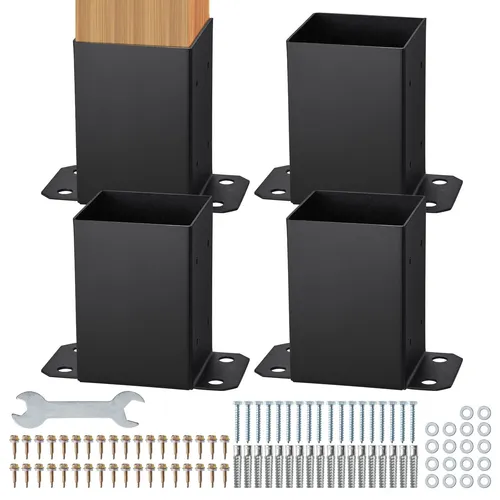 VEVOR 4er-Pack 101,6 x 101,6 Pfostenfußhalterungen - robuste Holzpfosten-Zaunanker, langlebige Kohlenstoffstahlkonstruktion für einfache Installation und vielseitige Anwendung