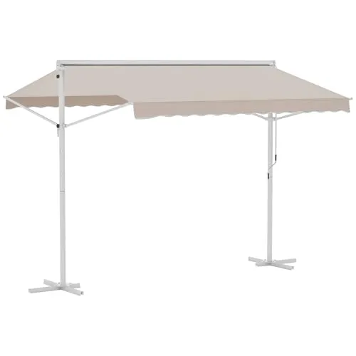 Outsunny Standmarkise 300x295 cm - Cremeweiß - Außenanbau mit einfachem Auf- und Abbau, ideal für Garten oder Terrasse. Genießen Sie an heißen Tagen optimalen Schatten dank verstellbarem Neigungswinkel!