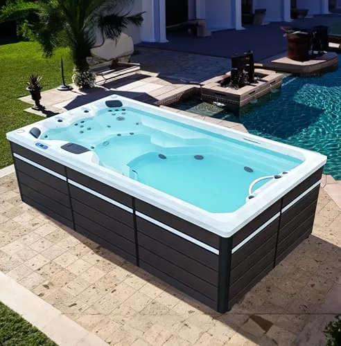 CANADIAN SPA CO. 2025 St Lawrence Schwimmspa - Badewannen mit Sprudelfunktion für den Außenbereich – 4 Meter lang, Platz für 5 Personen, 31 verstellbare Hydromassagedüsen und ein integriertes Bluetooth Musik-System für entspannende Stunden im Freien.