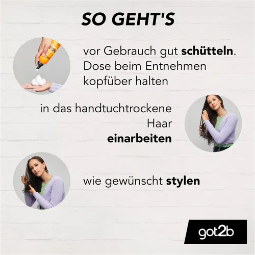 got2b Locken Mousse Schaumfestiger 250 ml – Anti-Frizz, silikonfrei - Styling-Gel & Haarspray: Der got2b Locken Mousse sorgt für langanhaltende Locken und reduziert Frizz. Ideal für ein perfektes Styling ohne Silikone.
