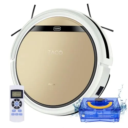 Zaco V5S Pro Saugroboter - Wischroboter in Luxury Gold - Saugroboter für kabellose Reinigung mit Wischfunktion, ideal für Hartböden und Teppiche. Leistungsstarker Akku mit 120 Min Laufzeit, inklusive Mikrofasertuch und Feinstaub-Filter.