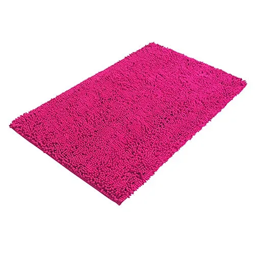 PANA® Bologna Chenille Badematte (60 x 100 cm) • Badvorleger aus weichen Mikrofasern • Badteppich rutschfest & waschbar • Saugfähiger Duschvorleger • Badezimmerteppich • Farbe: Fuchsia